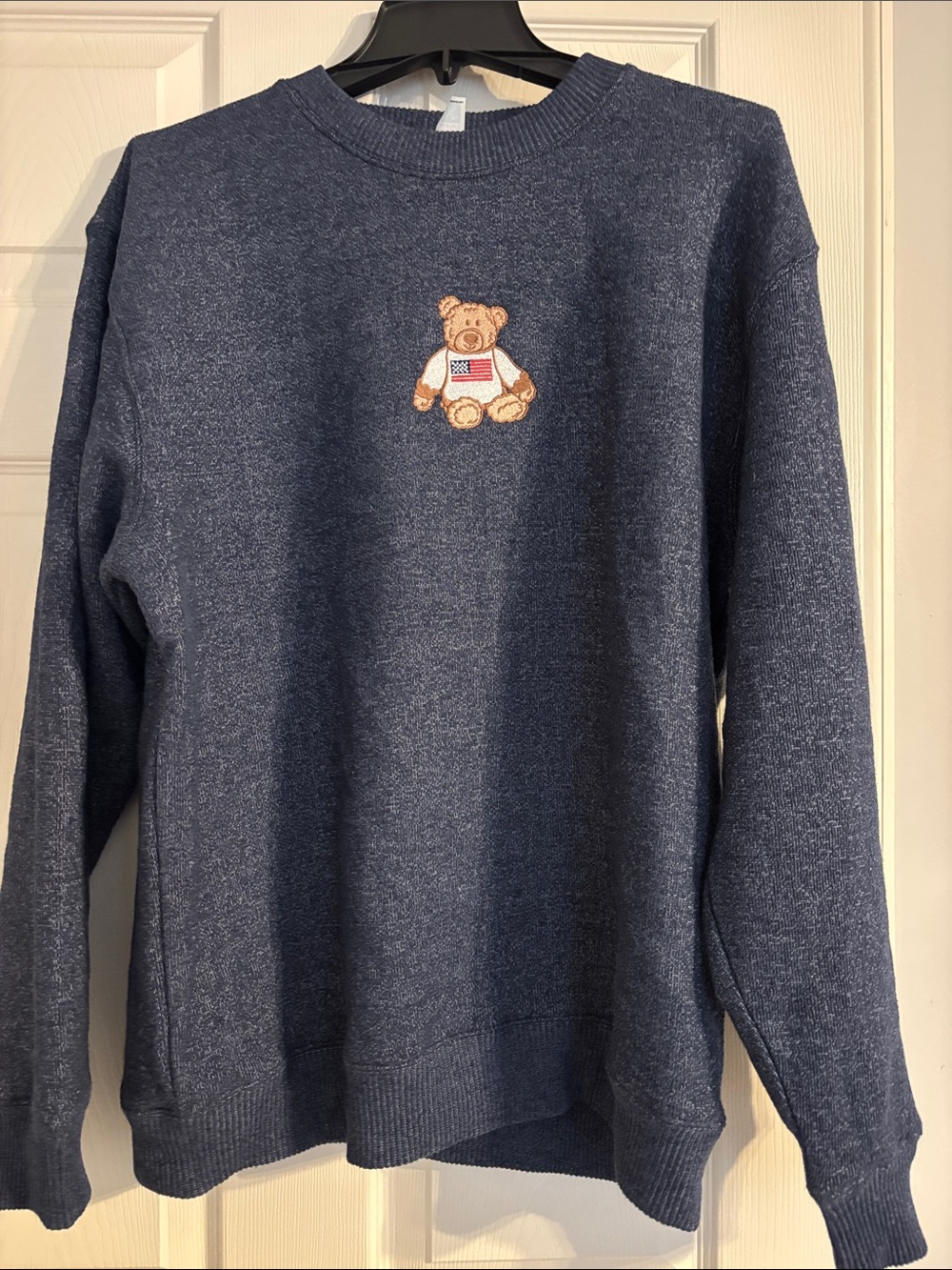 Men's Navy Blue Crewneck Sweater with Embroidered Bear